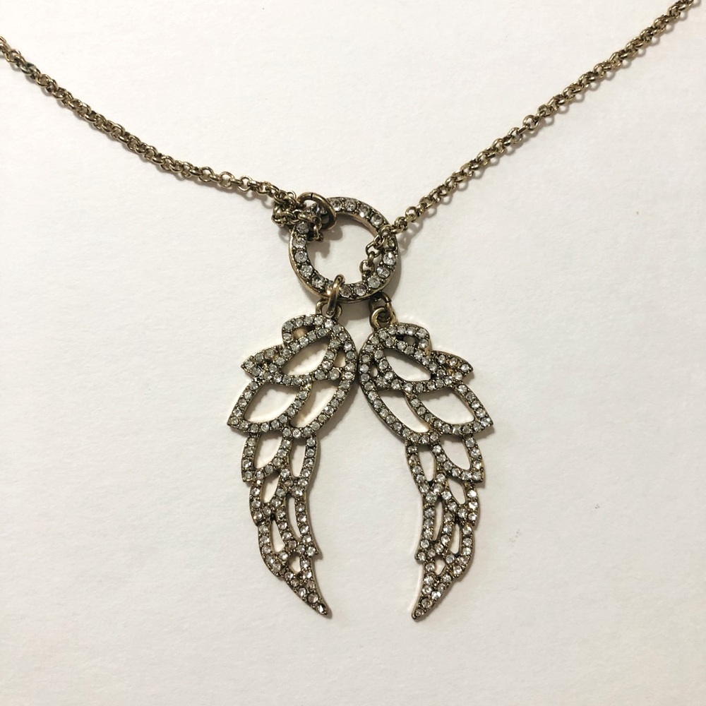 Betsey Johnson Gold Tone Angel Wings Necklace With White Stones